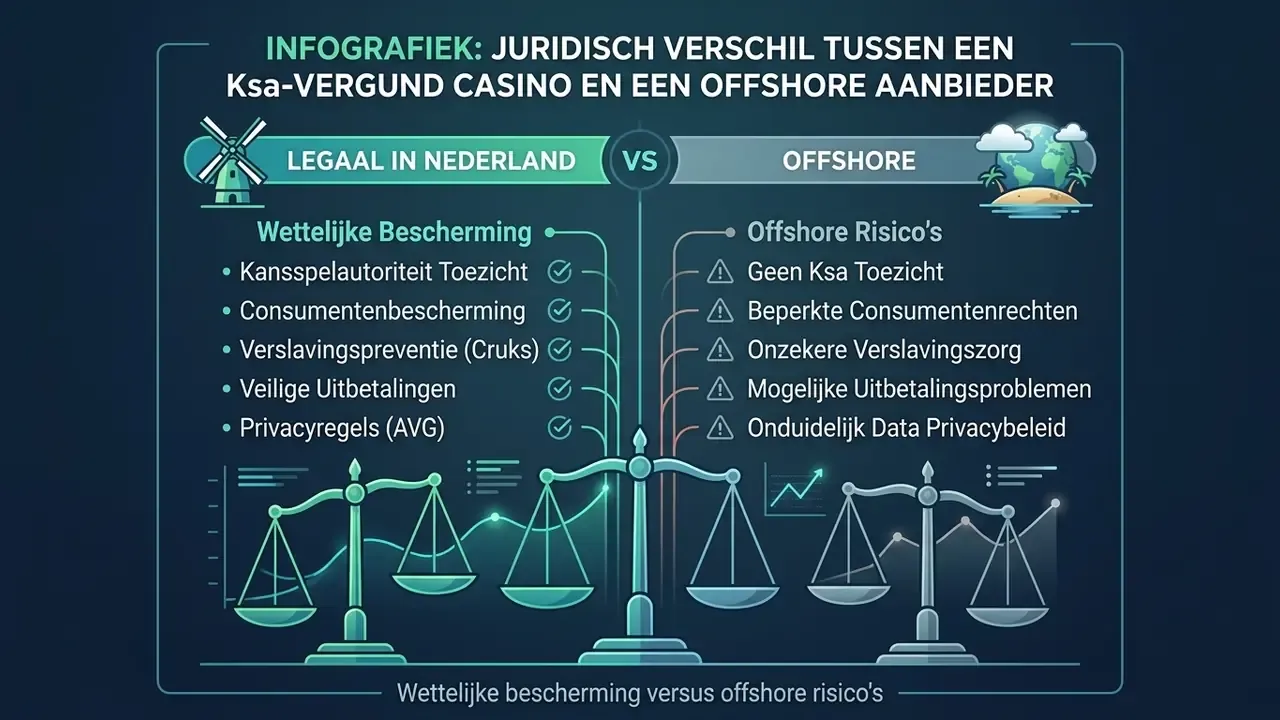 Infografiek juridisch verschil tussen Ksa-licentie en offshore goksite Funbet
